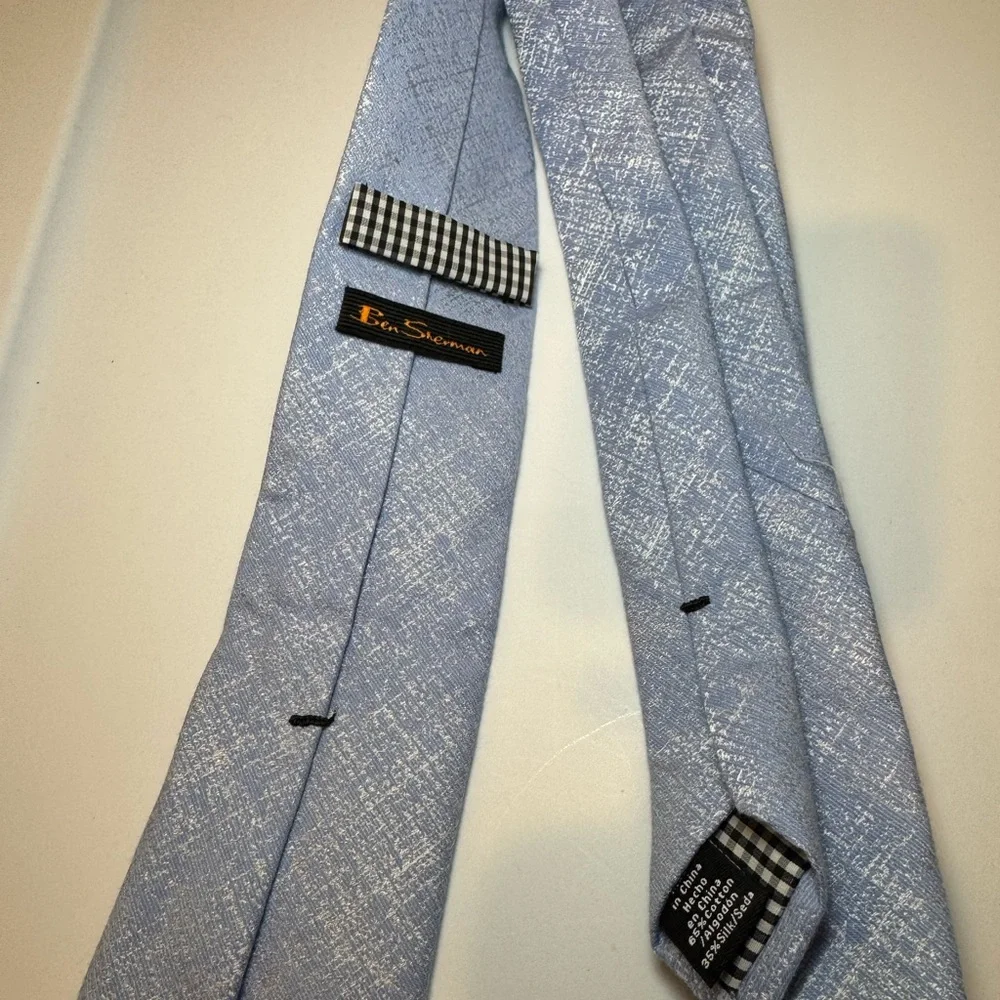 NWOT Ben Sherman Men’s Pale Blue Tie Easter Spring Summer Cotton Silk‎ Blend